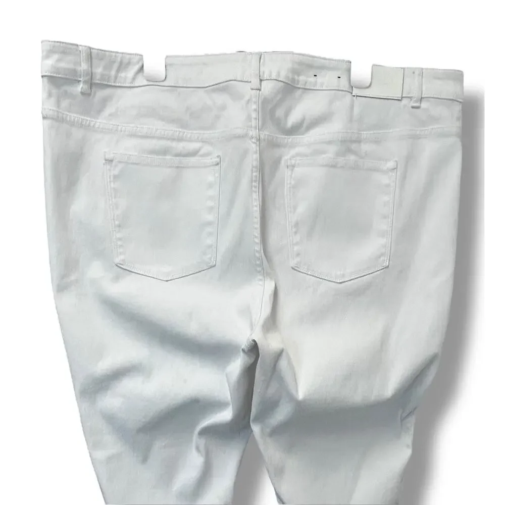 Lauren Ralph Lauren Womens Plus Premiere Cropped Skinny Zipper Ankle Jeans White